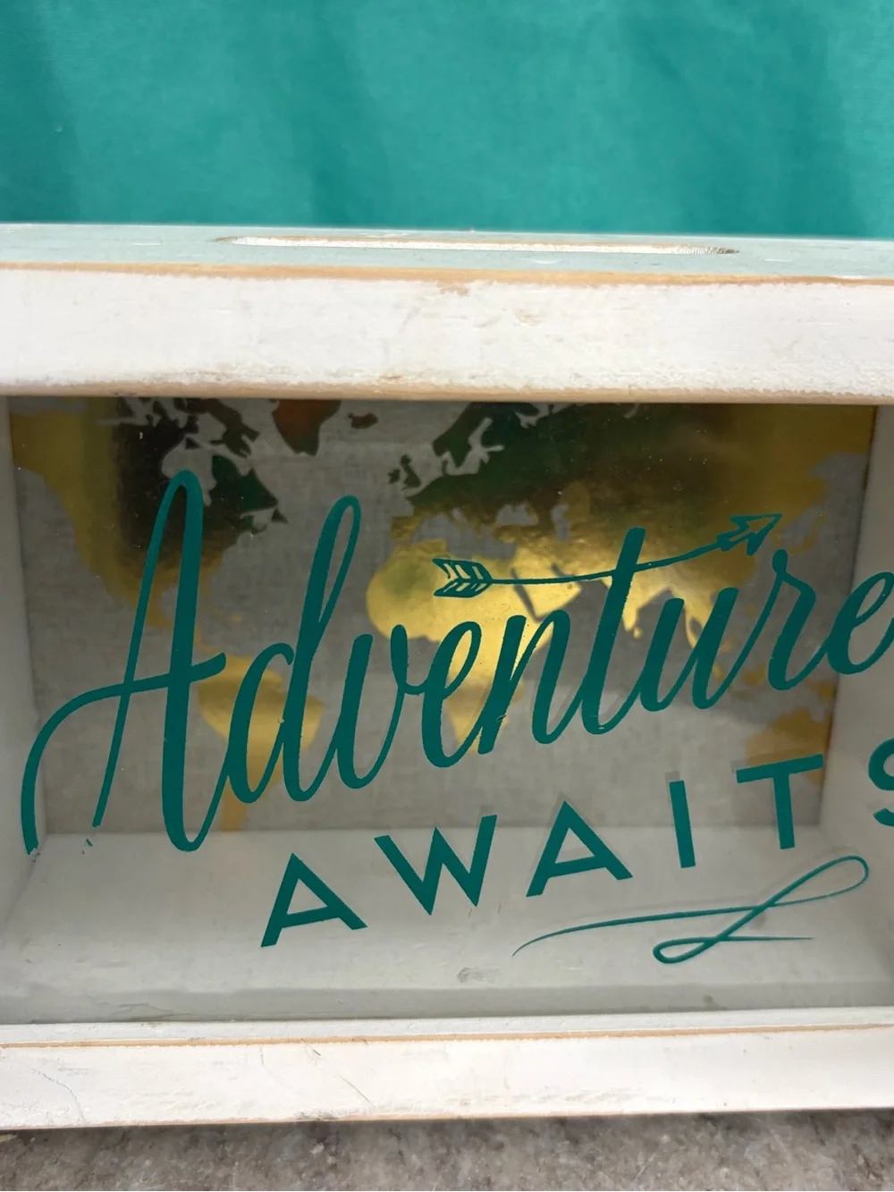Adventure Awaits Turquoise & Gold Decorative Shadow Box - Unbranded